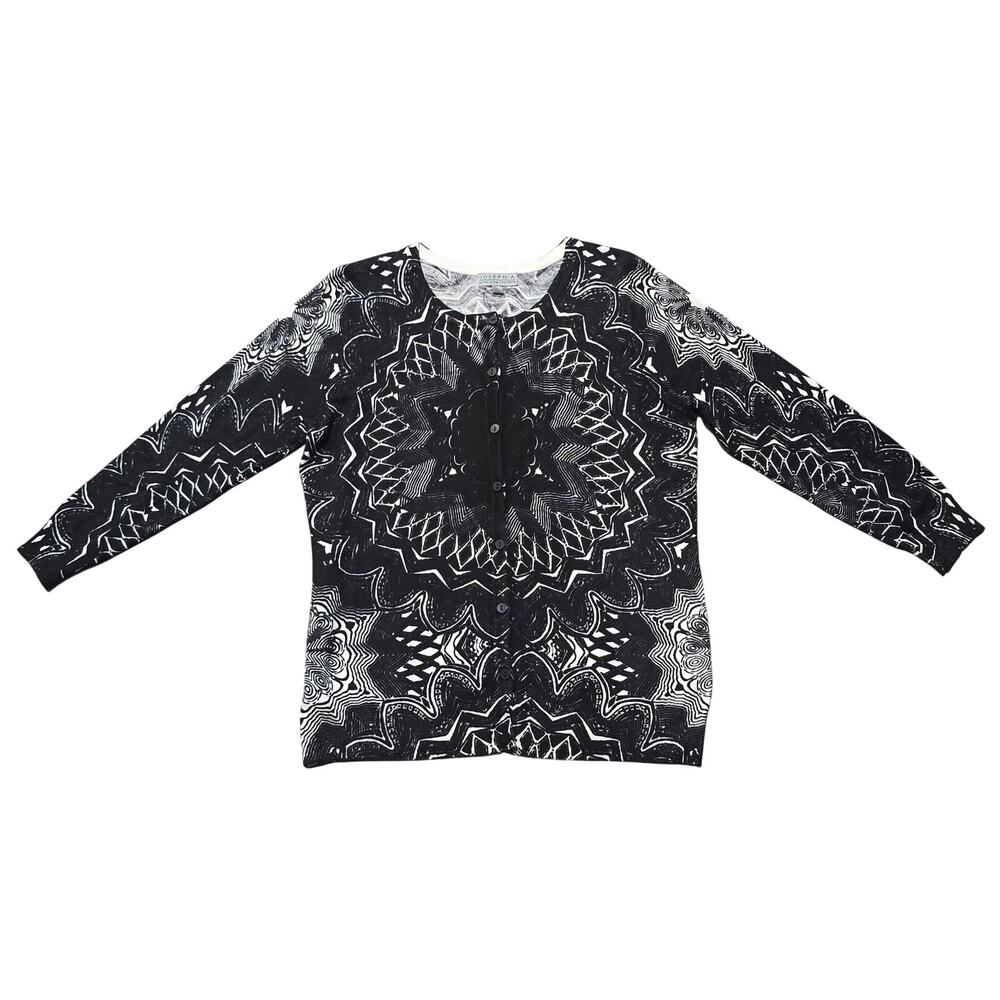 Joseph A. Black & White Mandala Print Long Sleeve Button Up Cardigan